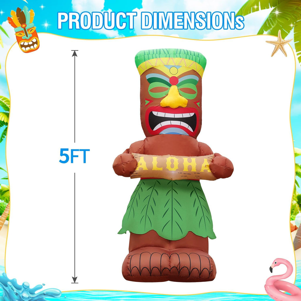 domkom 5ft tiki luau inflatables, tiki hold sign, side view