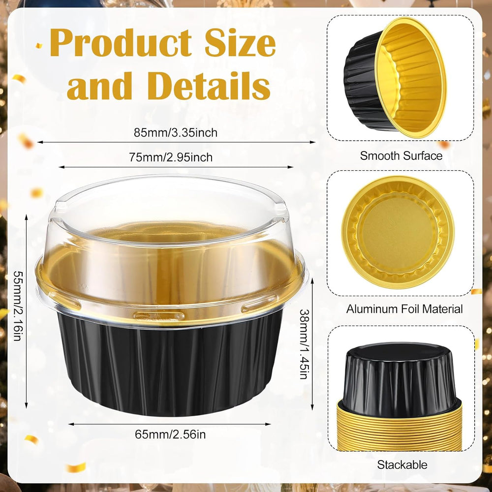 Gejoy 600 Pcs Aluminum Foil Baking Cups with Lids, Classic, Black and Gold