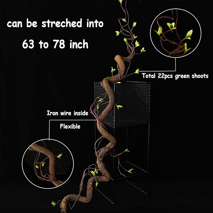 Bendable 63in Artificial Tree Twigs Cane Vine Branches Fake Plants Trunk Garland with Leaves for Home Wedding Garden Wall Hanging X'Mas Christmas Thanksgiving Day Decoration