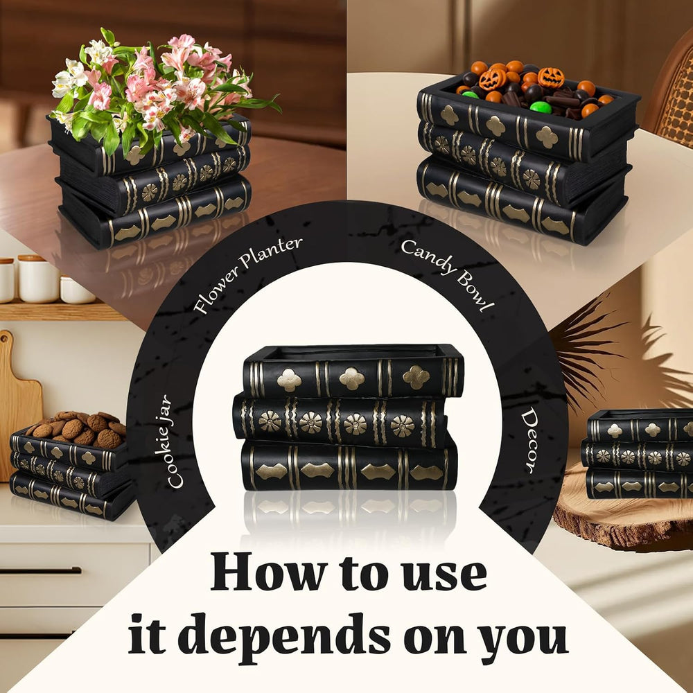 Gothic Book Flower Vase Stacked Black Magic Books Halloween Decorations Indoo...
