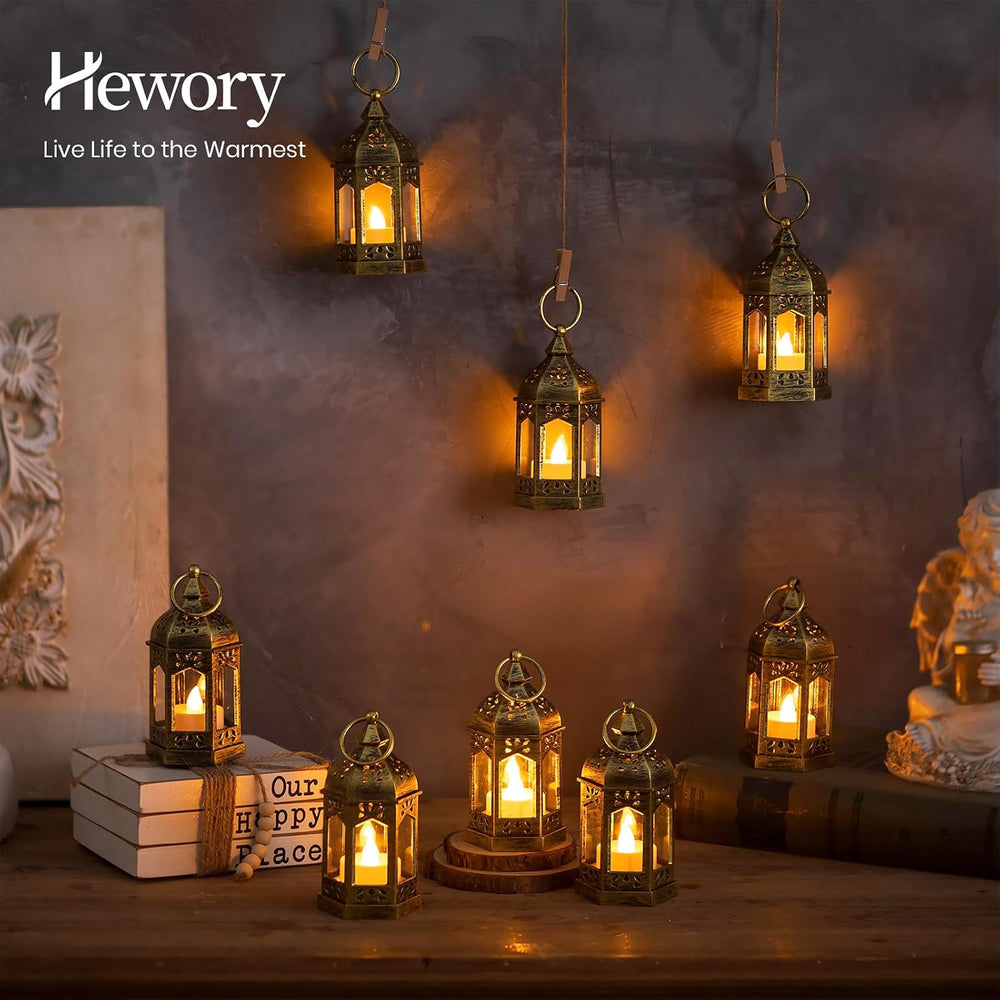 Hewory 10PCS Gold Mini Lanterns for Party Decoration, Remote LED Candles