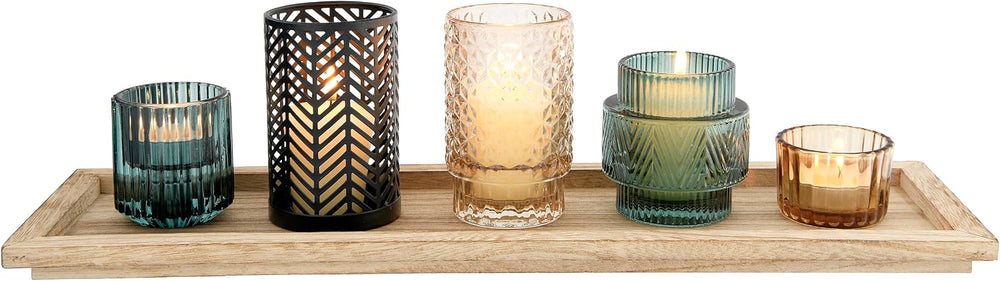 Bloomingville 5-Piece Embossed Glass and Metal Tealight Candle Holders in a W...