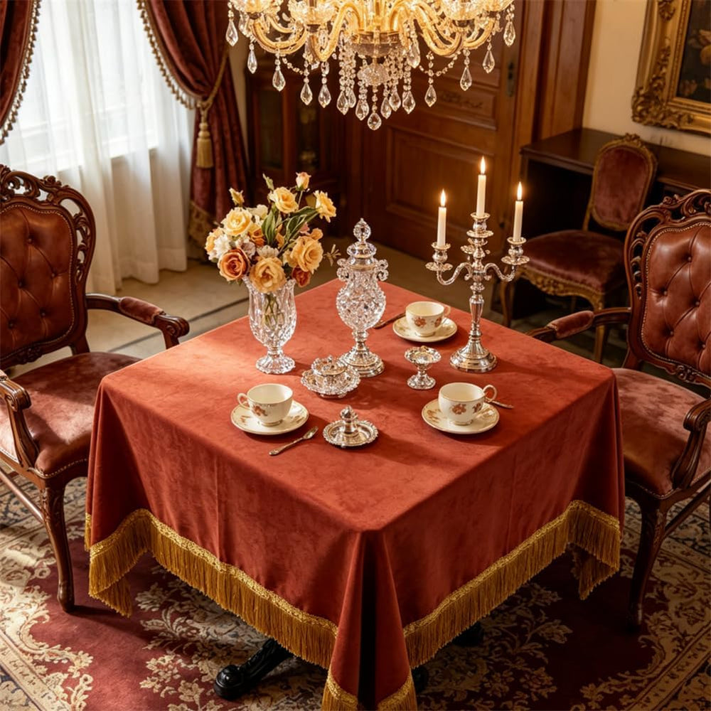 F-CHU Luxury Burnt Orange Tablecloth Thickset Velvet Tablecloth 60x60IN