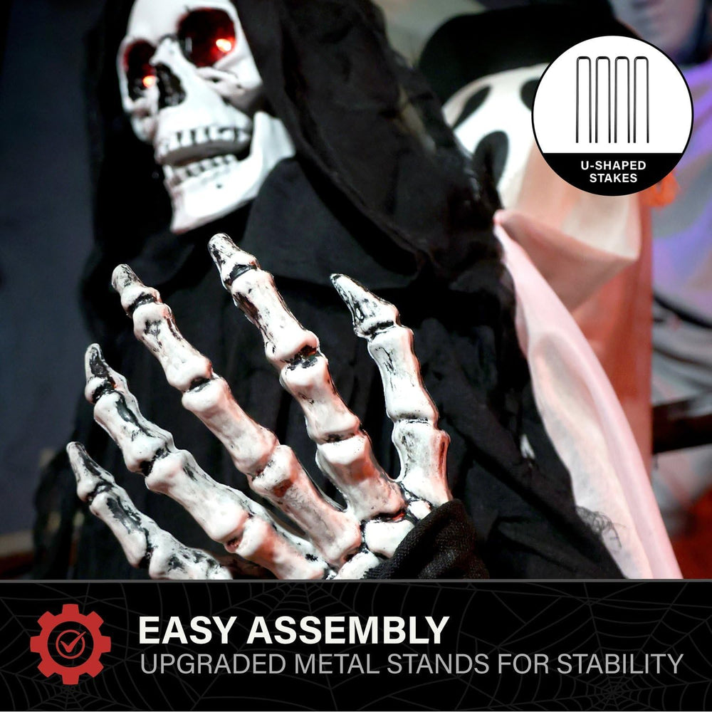 Haunted Hill Farm 3.9-Ft. Sitting Reaper w/Hide and Seek Ghost Animatronic