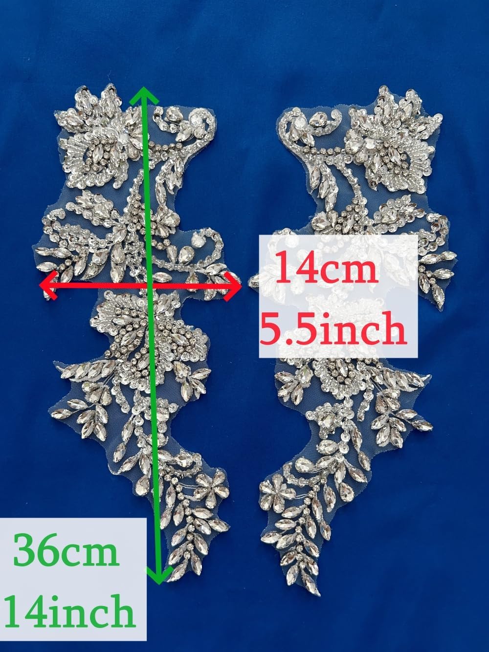 1 Pair/lot Costumes Beaded Appliques and Patches with Crystals Rhinestones Se...