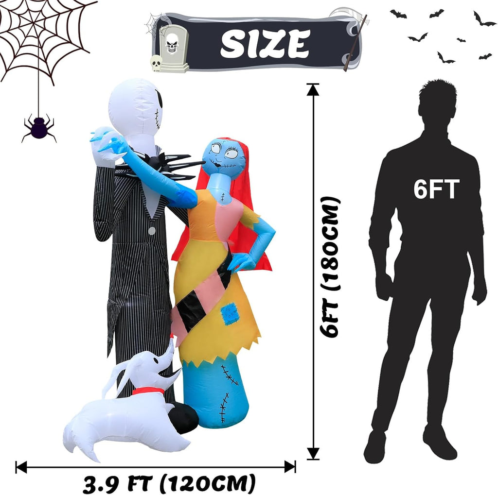 6FT Halloween Outdoor inflatables Decorations,Blow Up Skeleton and Dog Decorations with LED Lights, Halloween Party Decoration for Yard Garden Lawn