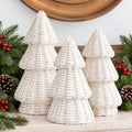 MiniInflat 3 Pcs Woven Rattan Christmas Tree Decor, Classic Weave, White