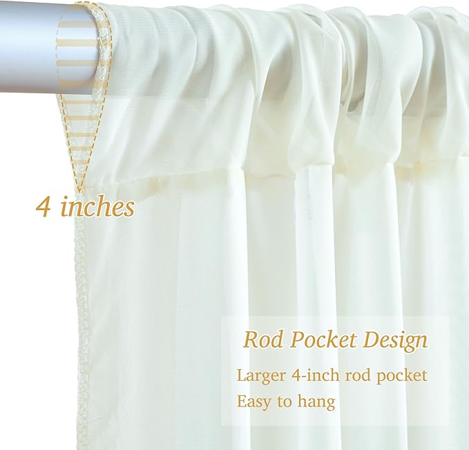 10ft x 10ft Ivory Backdrop Curtain with Lights for Baby Shower, Sheer Backdrop Curtains with Lights for Wedding, Chiffon Light Curtain Backdrops for Birthday Parties Photo Shoot (5x10ft,2 Panels)