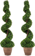 GOPLUS 4 Ft Artificial Boxwood Spiral Topiary Tree, Fake Greenery Plants, Leaves & Cement-Filled Plastic Flower Pot Decorative Trees for Porch Home Office Indoor Outdoor
