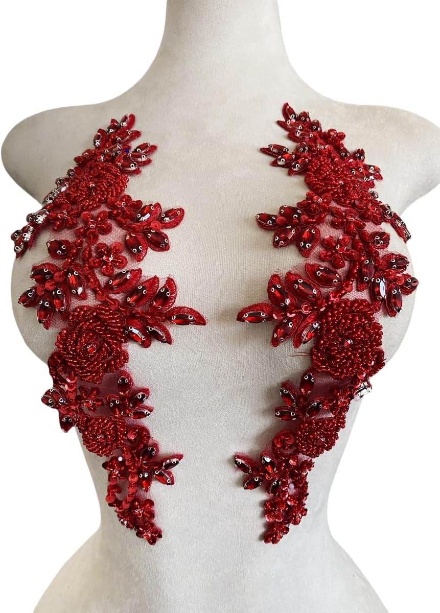 Jpumley. Pksn Handmade Rhinestones on Lace Applique Trim Sewing Beads Sequins...