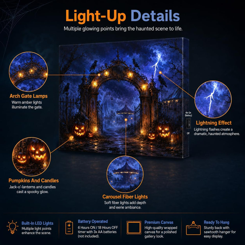 Artiluxy Halloween LED Canvas Wall Art, Haunted Amusement Park, 20x15 Inch