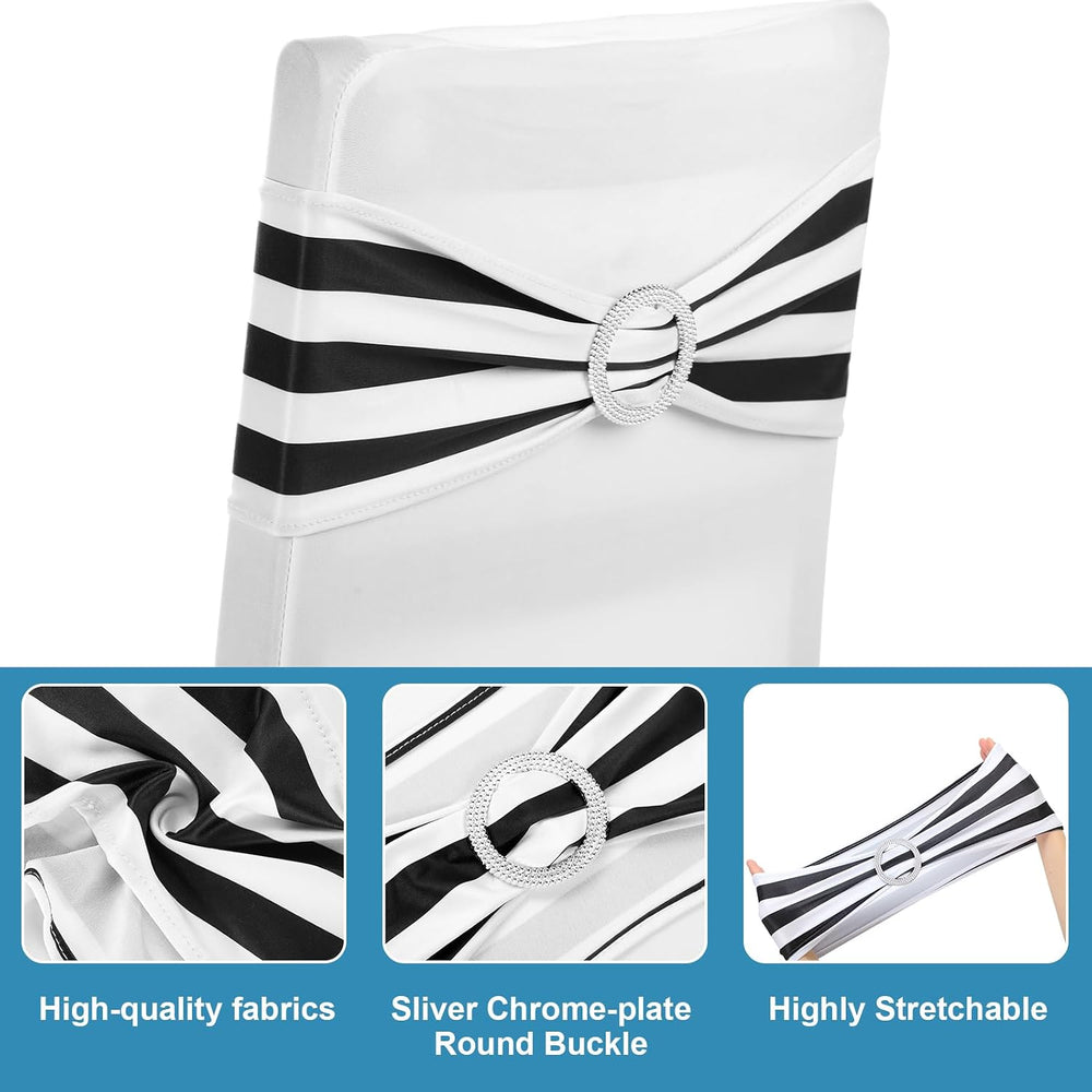 Newwiee 54 Pcs Chair Sash and Table Runner Black and White Striped