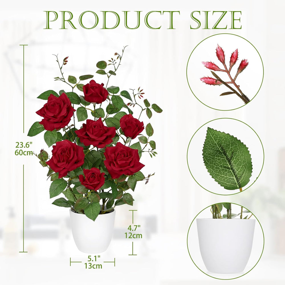 Hollyone Red Fake Roses Artificial Flowers in Pot 23.6" Small Roses Tree...