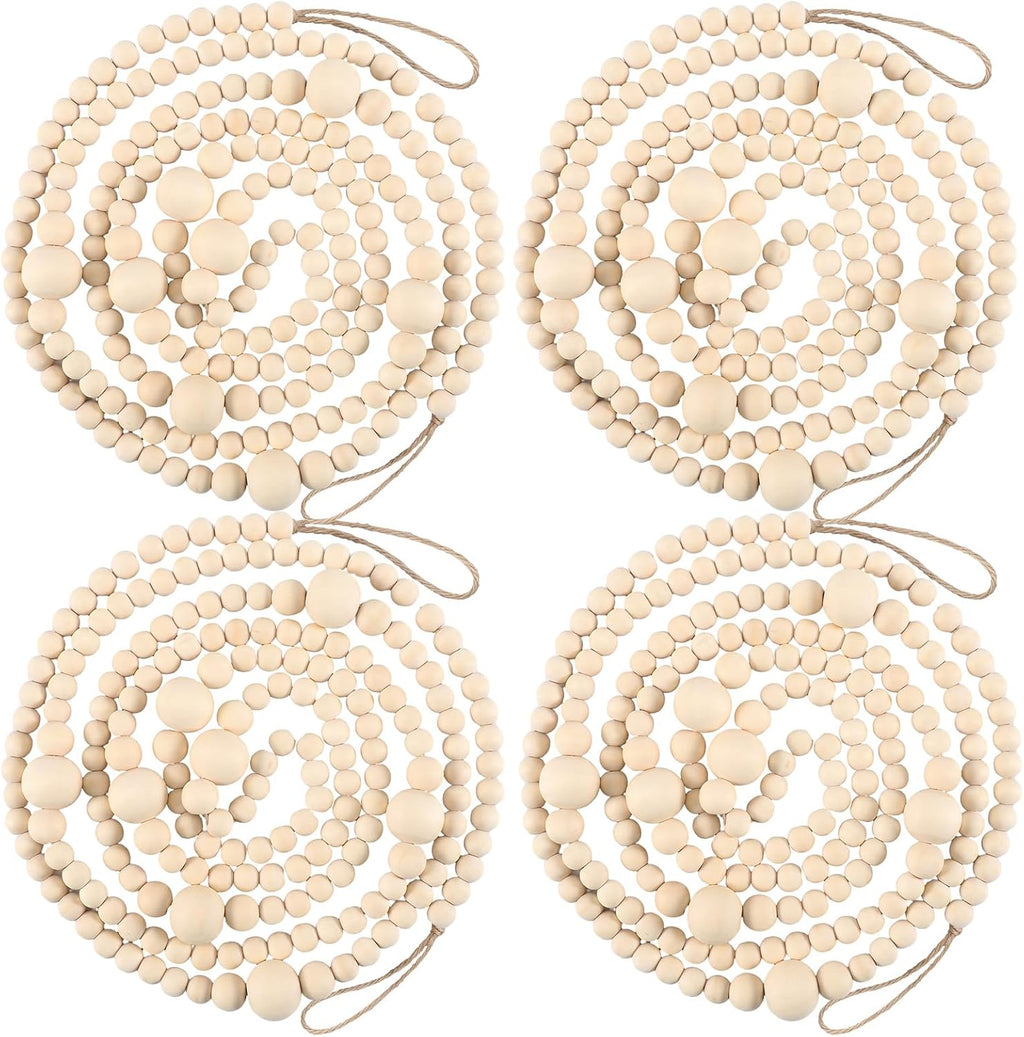 Bucherry 4 Pcs Christmas Wood Bead Garland 28.8 Feet, Natural