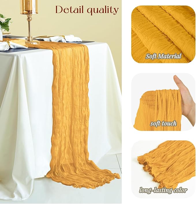 Sioloc Yellow Cheesecloth Table Runner Fall Autumn Decor for Home 10ft Table Cloth for Wedding Birthday Party Halloween Thanksgiving Decorations