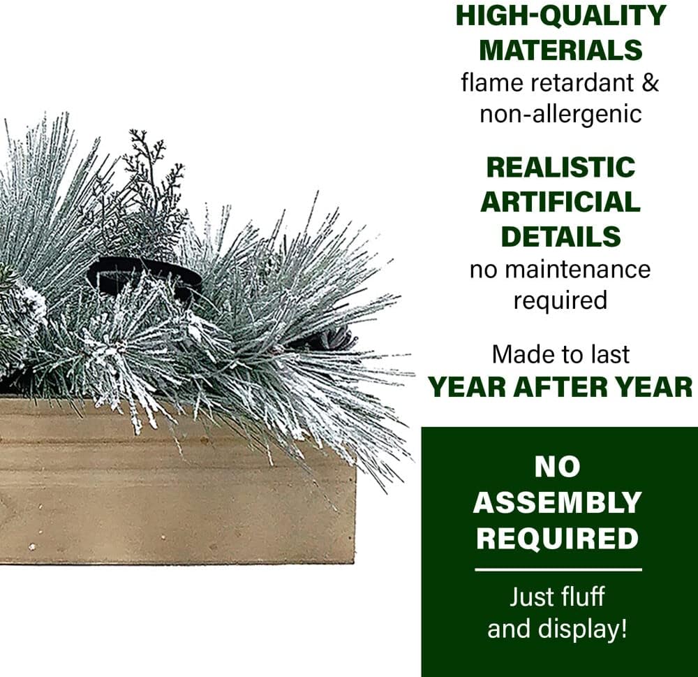 Fraser Hill Farm 42" Glittery Pine Candle Holder Christmas Decoration with White Berries and Ornament Balls, Holds 5 Pillar Candles, Elegant Christmas Table Decorations