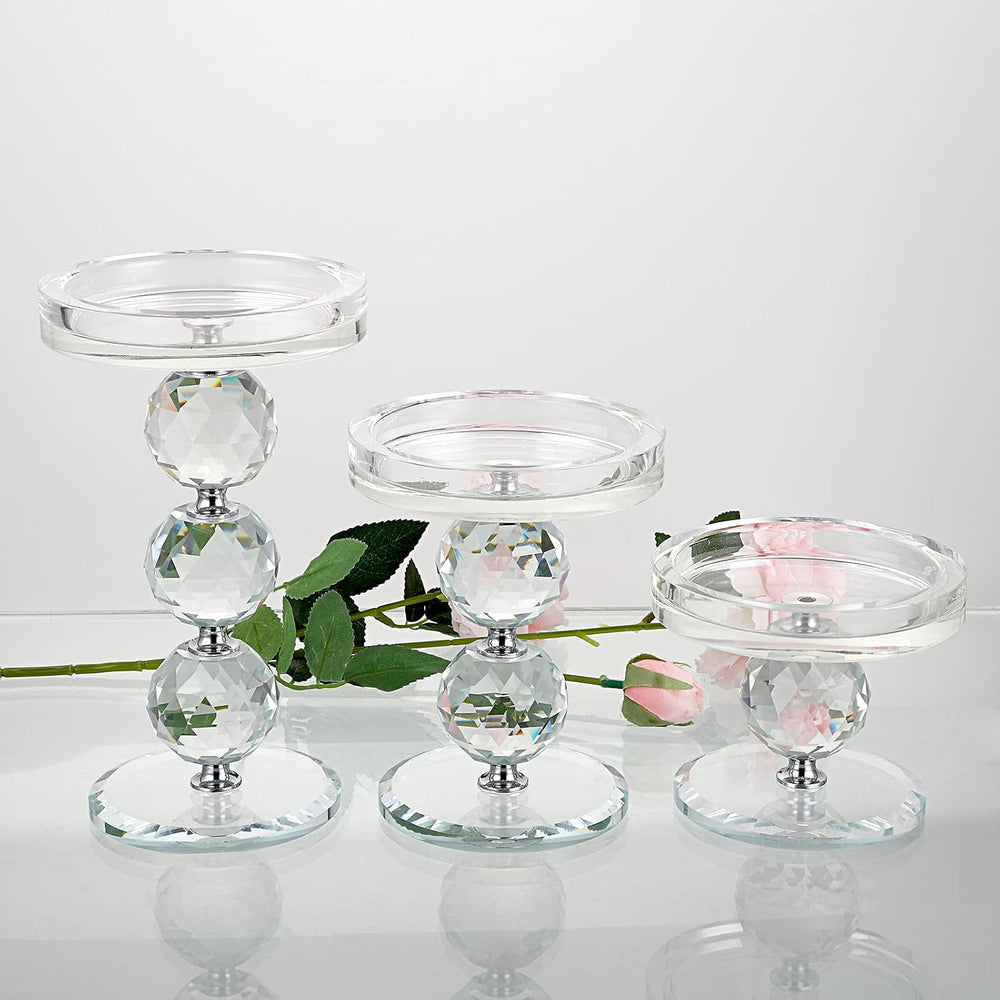 OwnMy Crystal Glass Pillar Candlestick Holders Pillar Candle Holders Sets