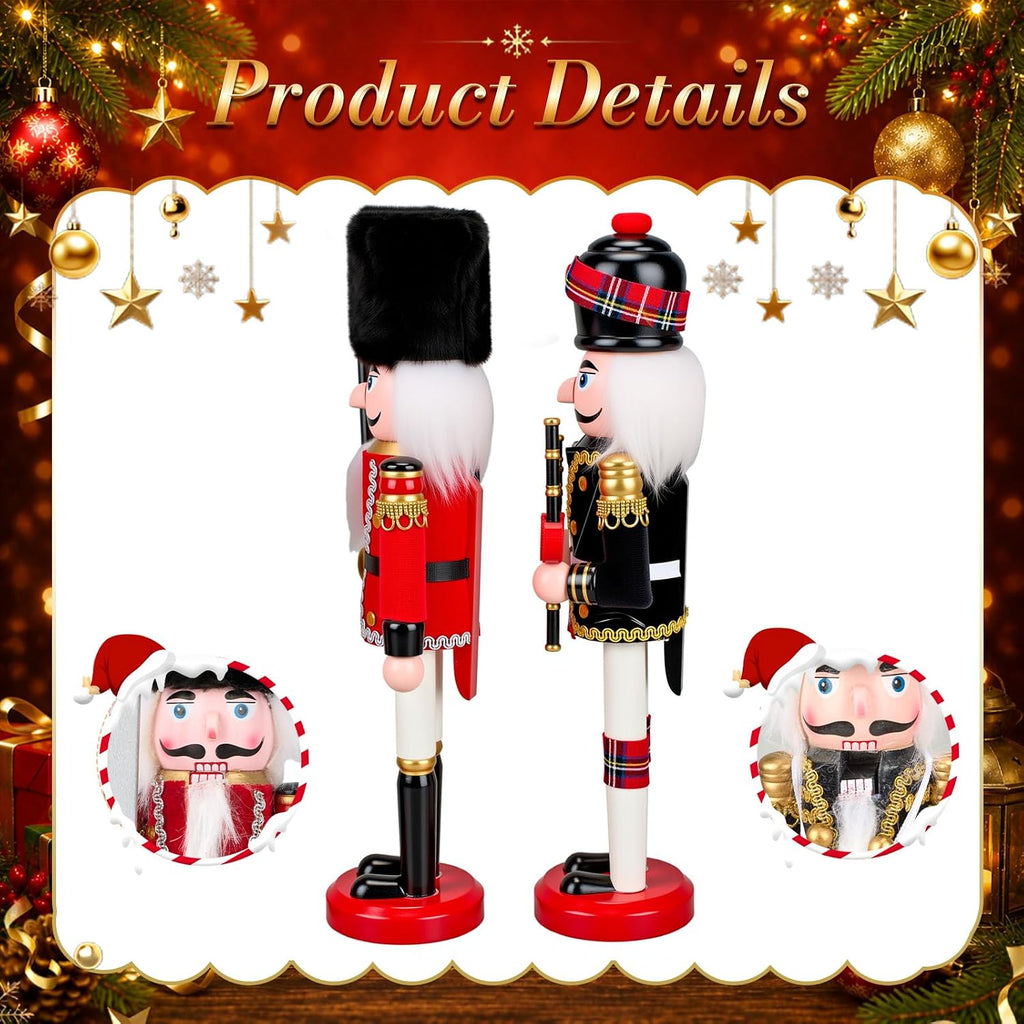 huwena 4 pcs red and black mixed nutcracker showing dimensions