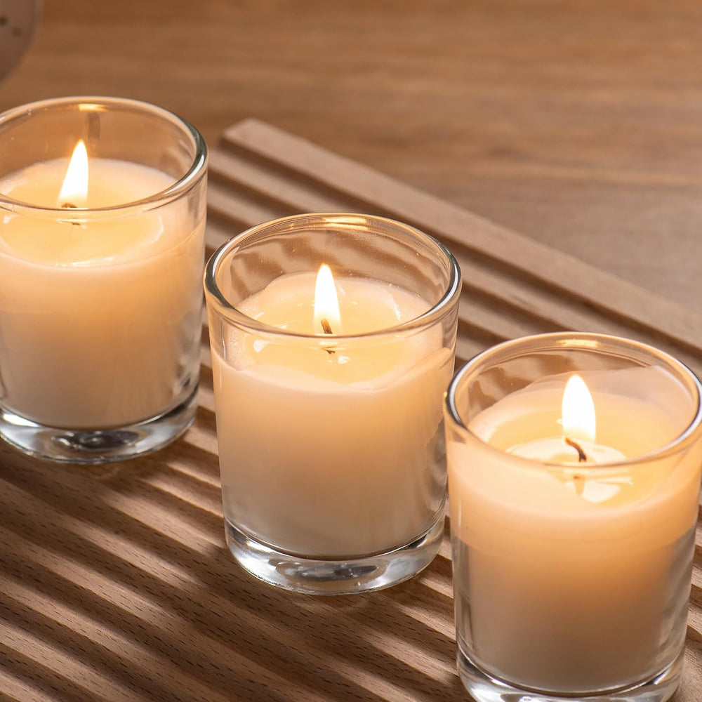 Housecret 60 Pack Warm White Unscented Clear Glass Filled Votive Candles. Han...