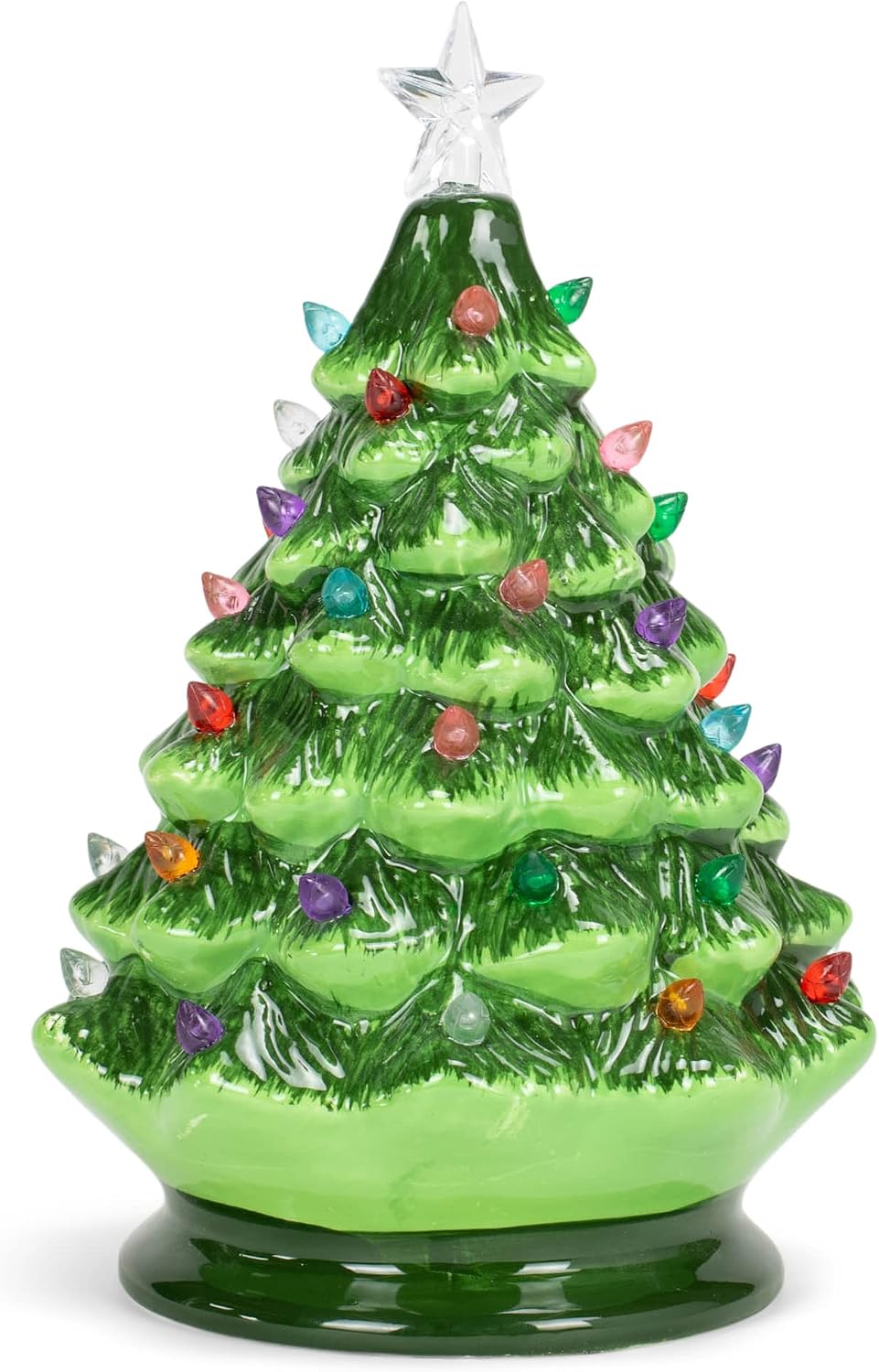 raz imports vintage green lighted ceramic christmas tree shown in use