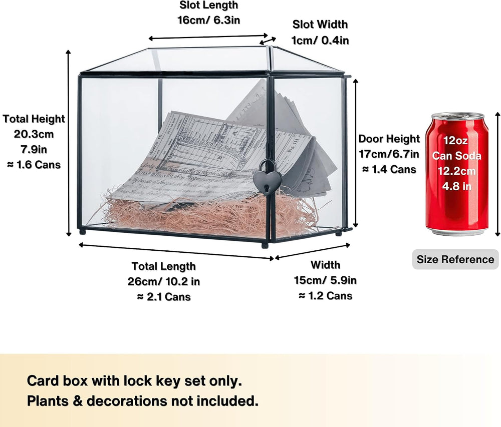 NCYP Small Wedding Glass Cards Box with Slot and Lock, 10.2 x 5.9 x 7.9 Inch,...