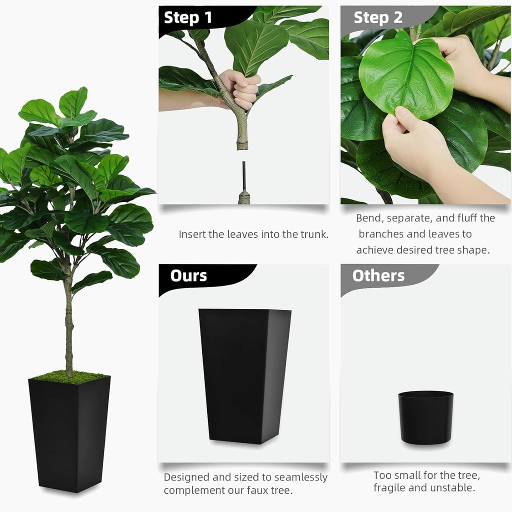 ASTIDY Fiddle Leaf Fig Tree Artificial 5FT - Faux Fiddle Leaf Fig Tree with Gray Tall Planter - Fake Ficus Lyrata Floor Plant Potted - Artificial Fig Tree for Home Office Living Room Decor Indoor