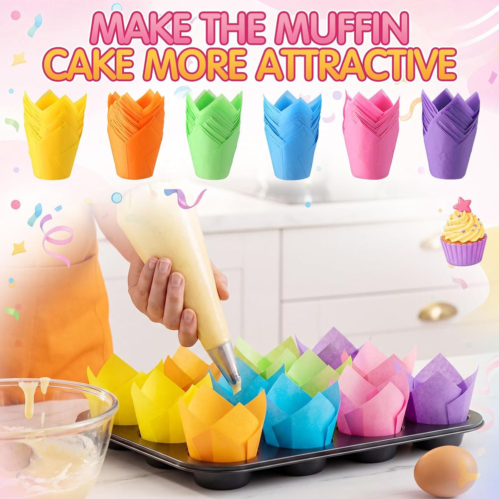 600 Pcs Tulip Cupcake Liners, Solid, Bright Colors