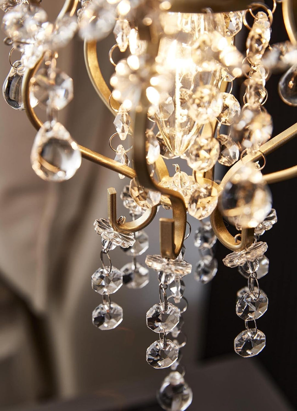 Surpars House Elegant Mini Chandelier Plug in Crystal Pendant Light,Golden