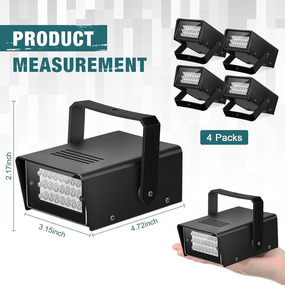Treela 4 Pack Strobe Party Light Small Bright LED Outdoor, White, 24 LED