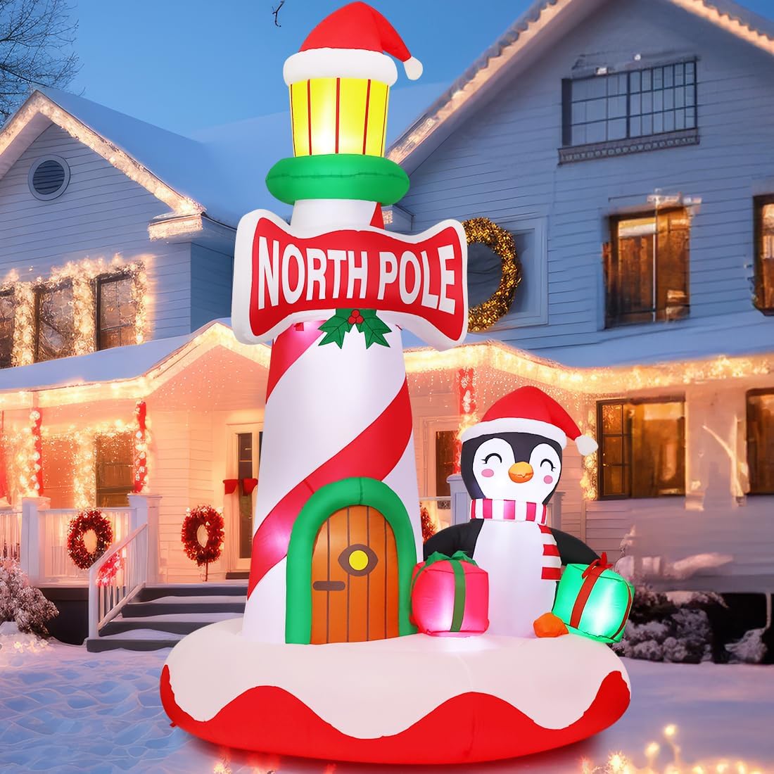 goosh 10 ft chriatmas inflatables lighthouse decorations blow shown in use