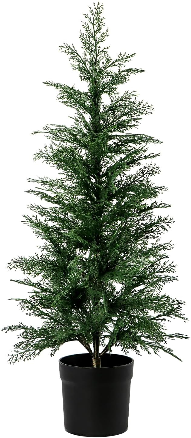 3FT Artificial Cedar Topiary Trees for Indoor Outdoors, Potted Fake Cypress Christmas Trees Faux Cedar Pines Evergreen Plants for Home Front Porch Decor (1, Green)