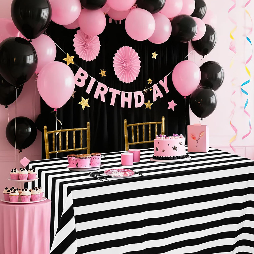 2Packs Black and White Tablecloth 57x84 Inch Waterproof Striped Table Cloth
