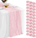 Aktor 12 Pack Pink Table Runner Boho Cheesecloth Table Runner Semi Sheer Gauze Fabric Runners for Wedding Birthday Baby Shower Party Boho Table Decoration（Pink）