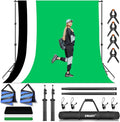 EMART Photo Video Studio Backdrop Stand Kit, 7×10ft Adjustable Photography Support System with Polyester Background(Black/White/Green Screen), Spring Clamps and Carry Bag for Photoshoot (3Pcs)