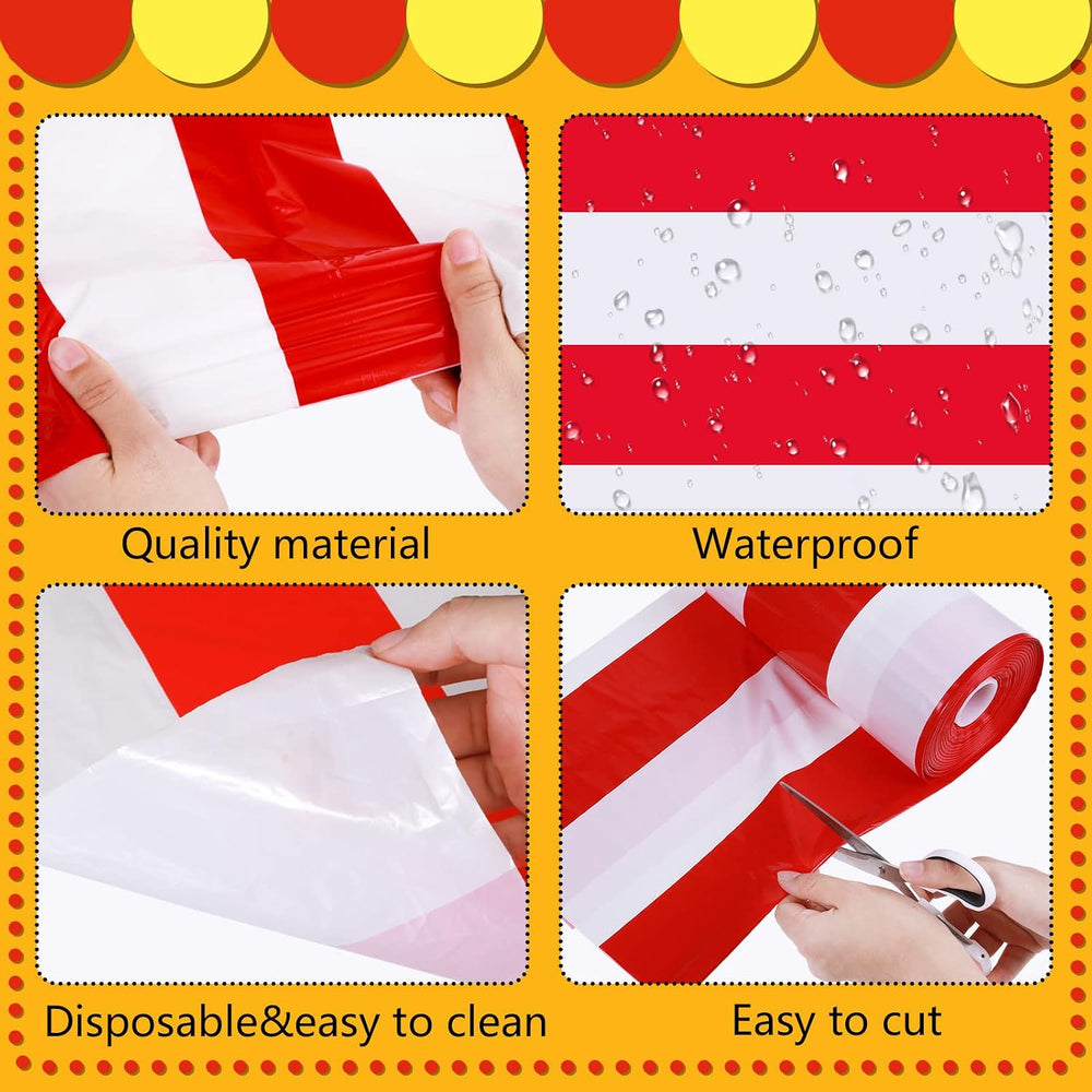 Ctosree Red and White Striped Tablecloth Roll 100 Ft Plastic Carnival
