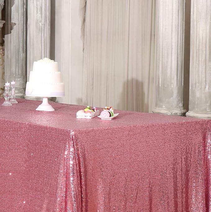 SquarePie Sequin Tablecloth 90 x 156 Inch Fuchsia Pink Sparkly Table Linen for Wedding Party