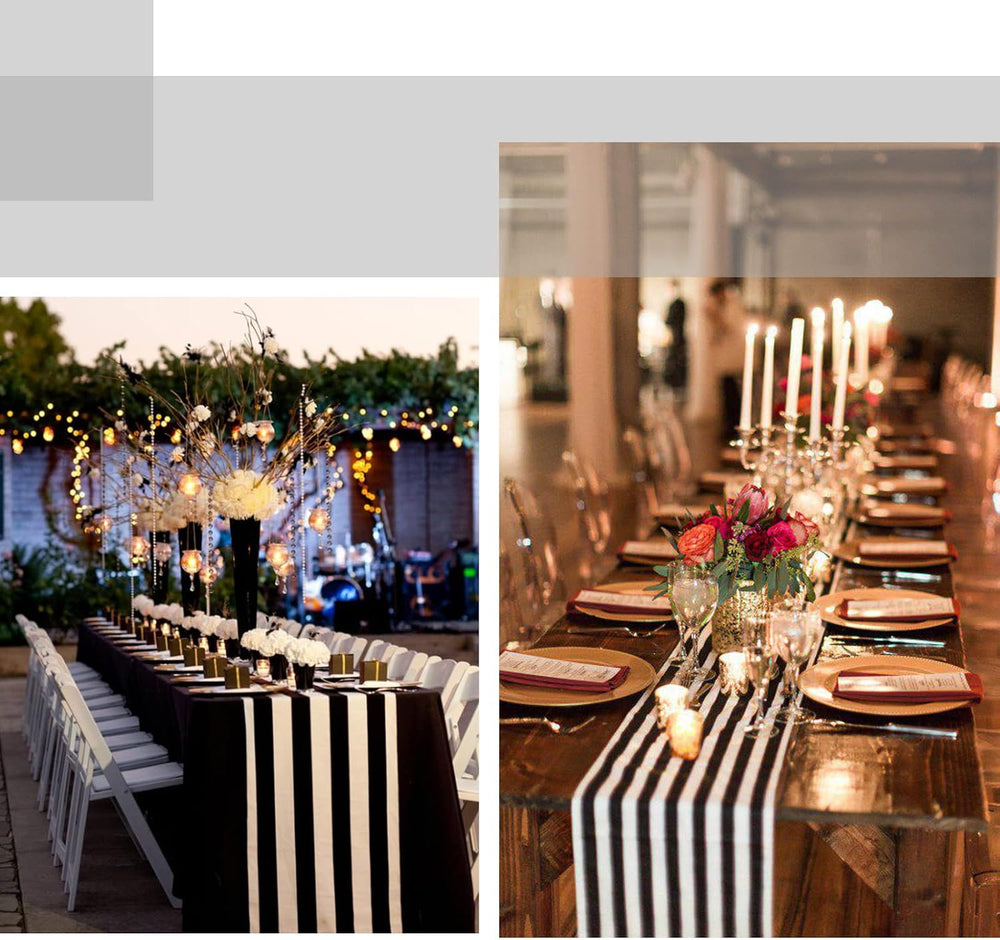 16 Pack Black and White Table Runner 12x72Inch Striped Table Runner