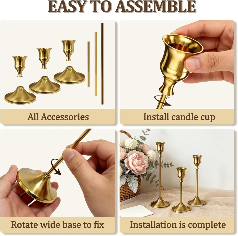 24Pcs Gold Taper Candle Holders, Vintage Centerpieces Candlestick Holder