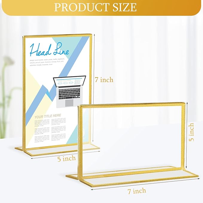 Hoteam 24 Pack 5 x 7/7 x 5 Clear Acrylic Sign Holder with Gold Border, Gold Picture Frame, Double Sided Wedding Table Number, Acrylic Menu Stands for Wedding Table, Restaurant Sign, Photos Display