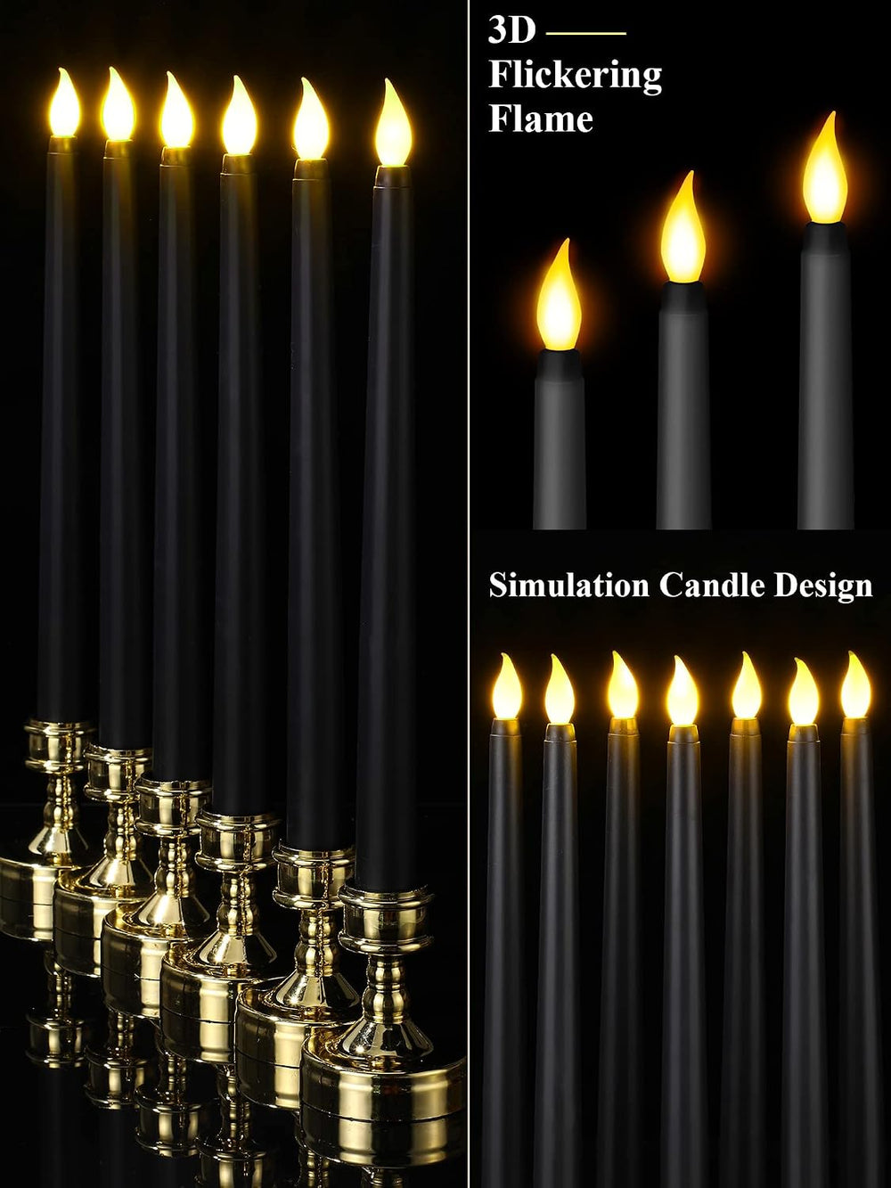 Retisee 30 Pcs 11 Inch Flameless Taper Candles LED Candles Bulk, Black
