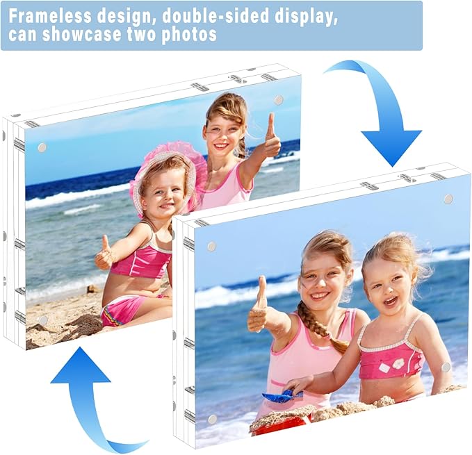 HELPLEX Acrylic Frame, 5 Pack 3.5x5 Acrylic Picture Frames, 20mm Thicker Frameless Clear Frame Double Sided Magnetic Frame, Free Standing Desktop Display Stand Acrylic Frames, 3.5x5(5 PACK)