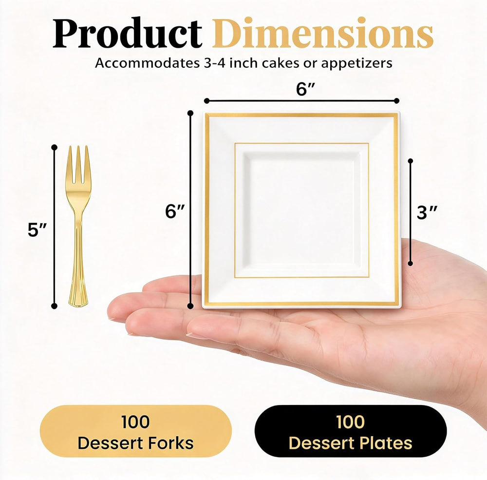 200PCS Gold Dessert Plates with Forks -100Pcs 6Inch Fall Dessert Plates &...