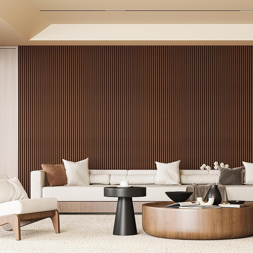 Art3d 108 x 5.7 in Fluted Wood Wall Paneling for Home Decor, Beaded Walnut