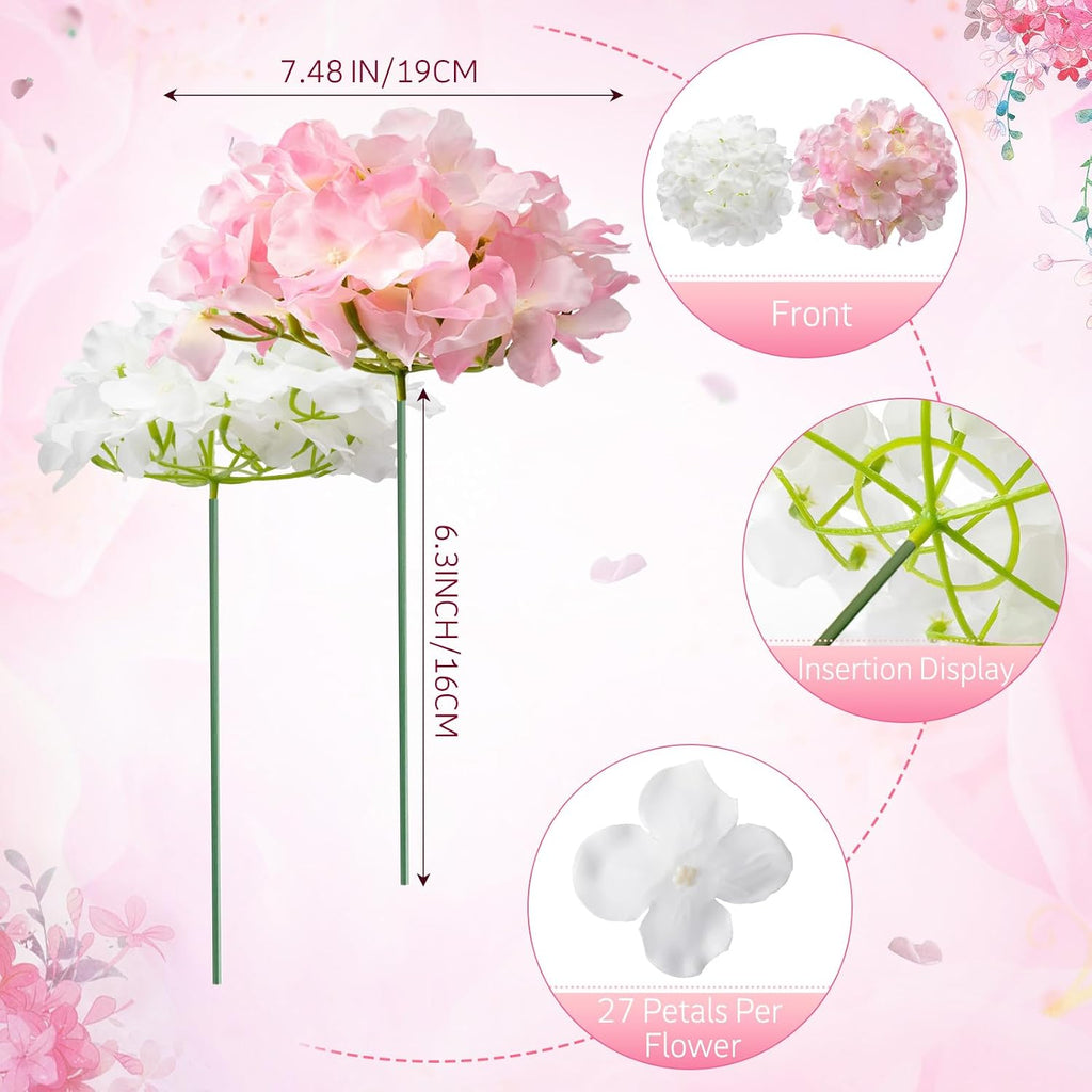 Tigeen 100 Pcs Pink,White Hydrangea Artificial Flowers Bulk, 7.48 Inch