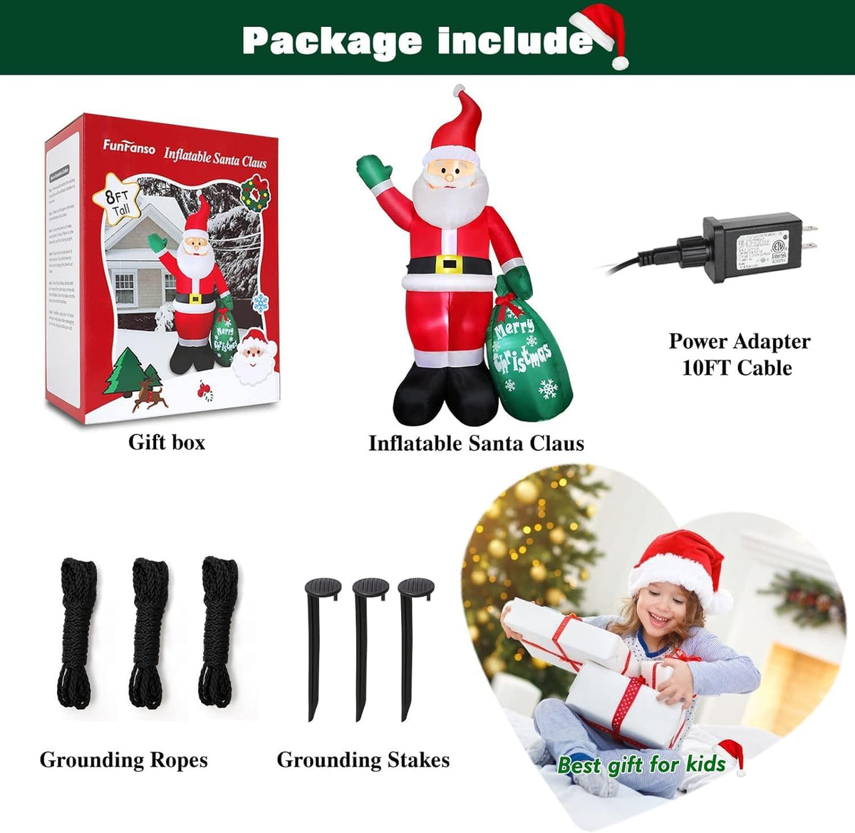 8 ft christmas inflatable santa claus outdoor decors on a desk or shelf