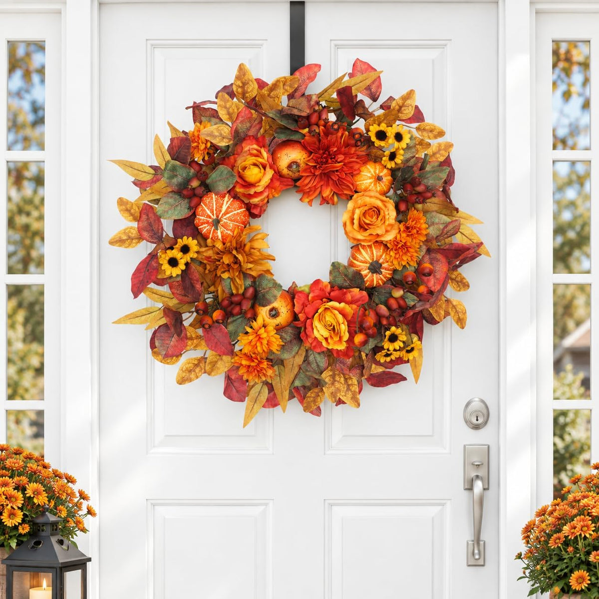24 inch fall wreaths for front door autumn, package contents