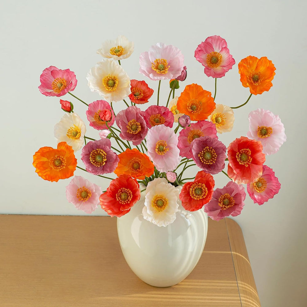 12PCS 36Heads Artificial Poppy Flowers with Stems, Silk Iceland Poppies Fake ...