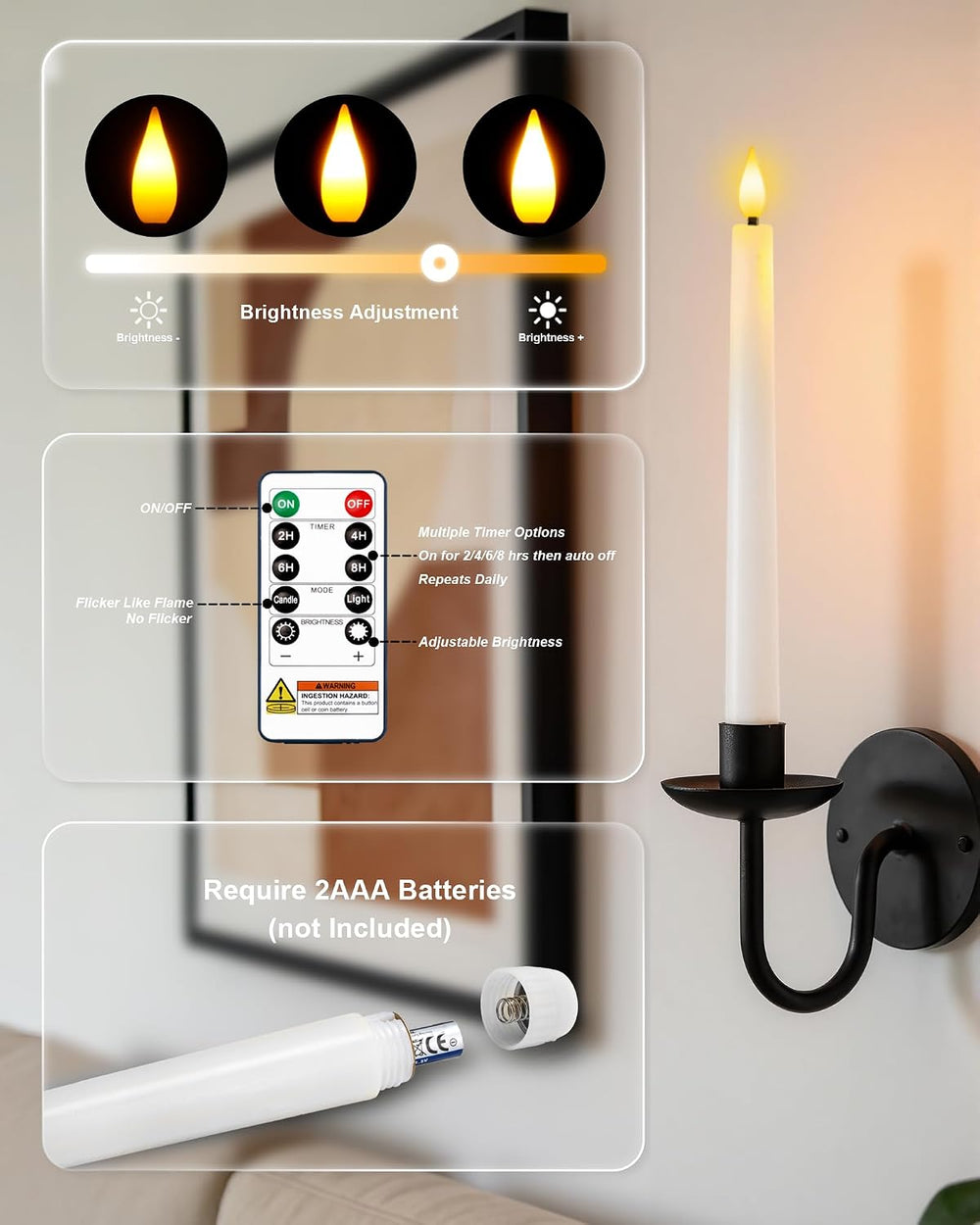 Homemory 12 Pcs Waxy Flameless Taper Candles with Remote, Led Flameless Candl...