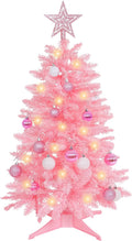 SUNSHINE DECOR Pink Christmas Tree with Light 3ft Artifical Full Christmas Tree with Ball & Star Ornaments 8 Lighting Modes for Holiday Decor