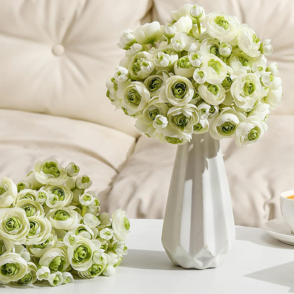 Giegxin 48 Pcs Ranunculus Artificial Flower, White,Green